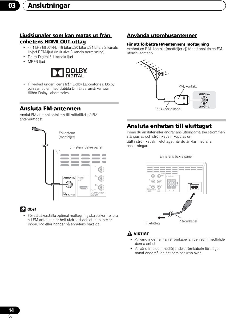 Tillverkad under licens från Dolby Laboratories. Dolby och symbolen med dubbla D:n är varumärken som tillhör Dolby Laboratories.