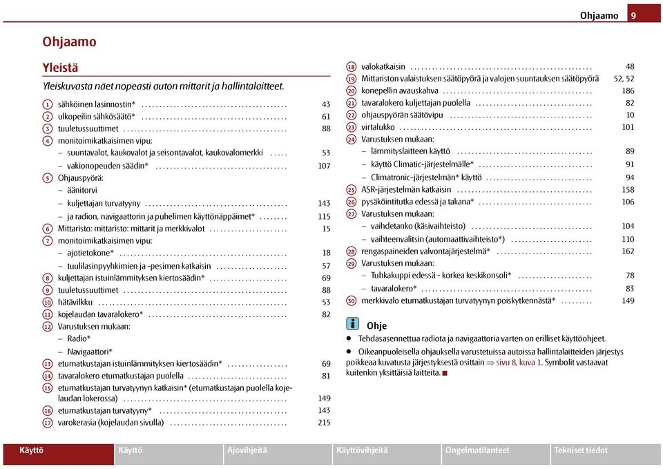 .... 53 vakionopeuden säädin*..................................... 107 A5 Ohjauspyörä: äänitorvi A6 A7 A8 kuljettajan turvatyyny........................................ ja radion, navigaattorin ja puhelimen käyttönäppäimet*.