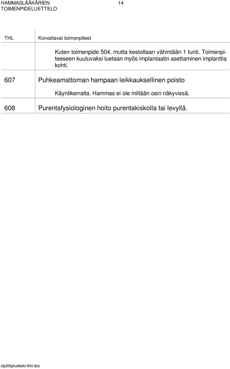 kohti. 607 Puhkeamattoman hampaan leikkauksellinen poisto Käyntikerralta.