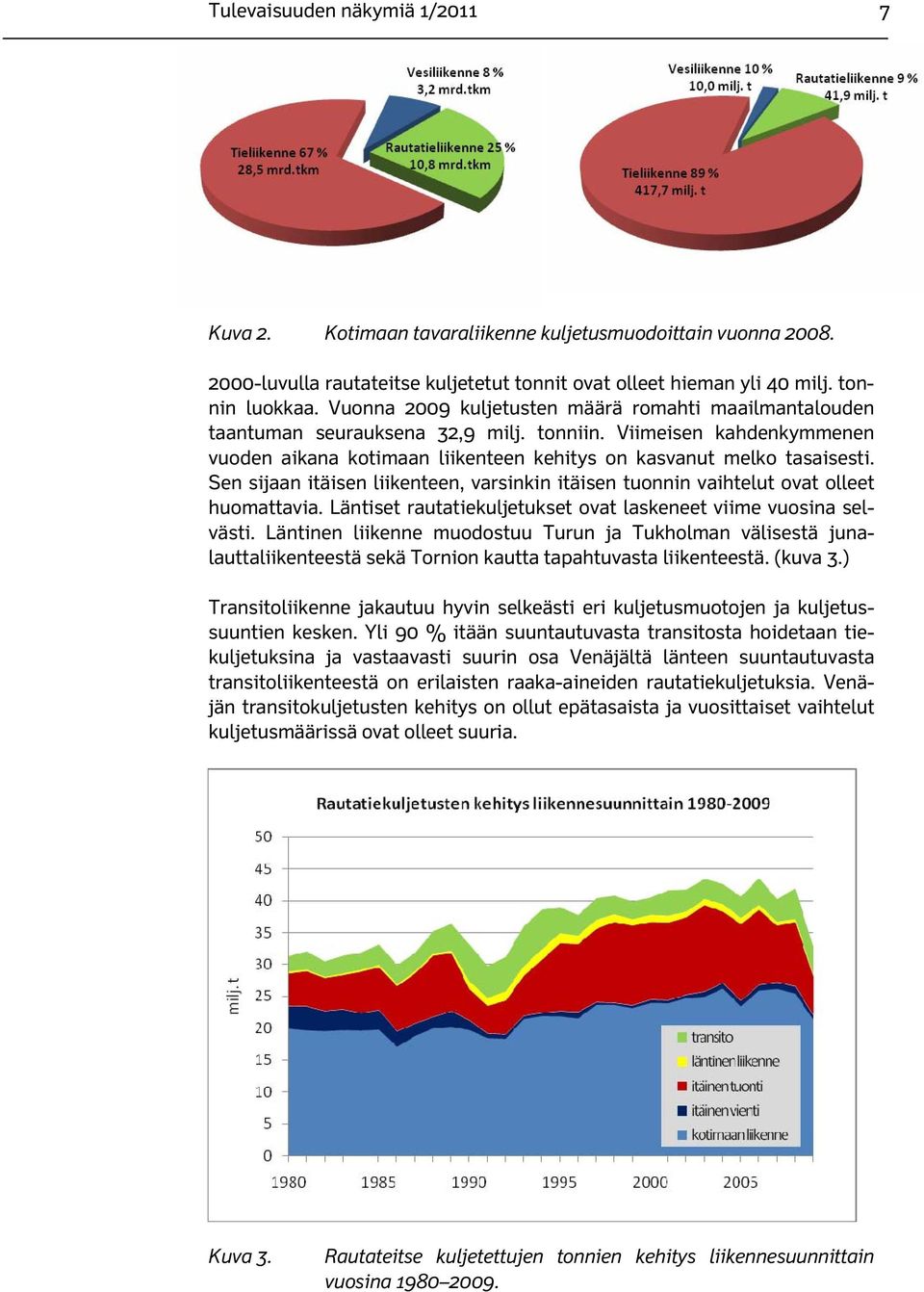 Sen sijaan itäisen liikenteen, varsinkin itäisen tuonnin vaihtelut ovat olleet huomattavia. Läntiset rautatiekuljetukset ovat laskeneet viime vuosina selvästi.