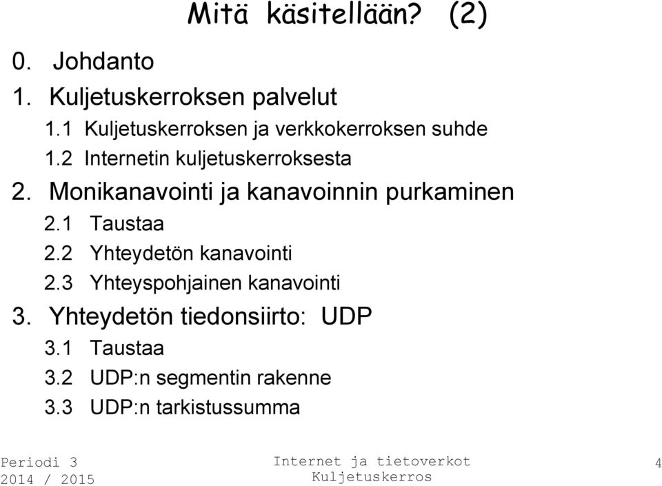 Monikanavointi ja kanavoinnin purkaminen 2.1 Taustaa 2.2 Yhteydetön kanavointi 2.