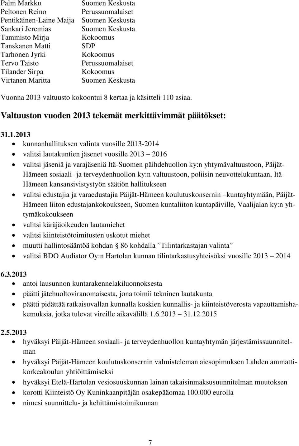 Valtuuston vuoden 2013