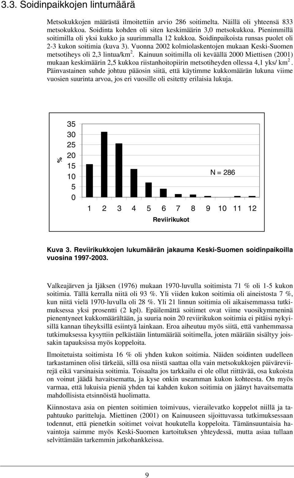 Vuonna 2002 kolmiolaskentojen mukaan Keski-Suomen metsotiheys oli 2,3 lintua/km 2.