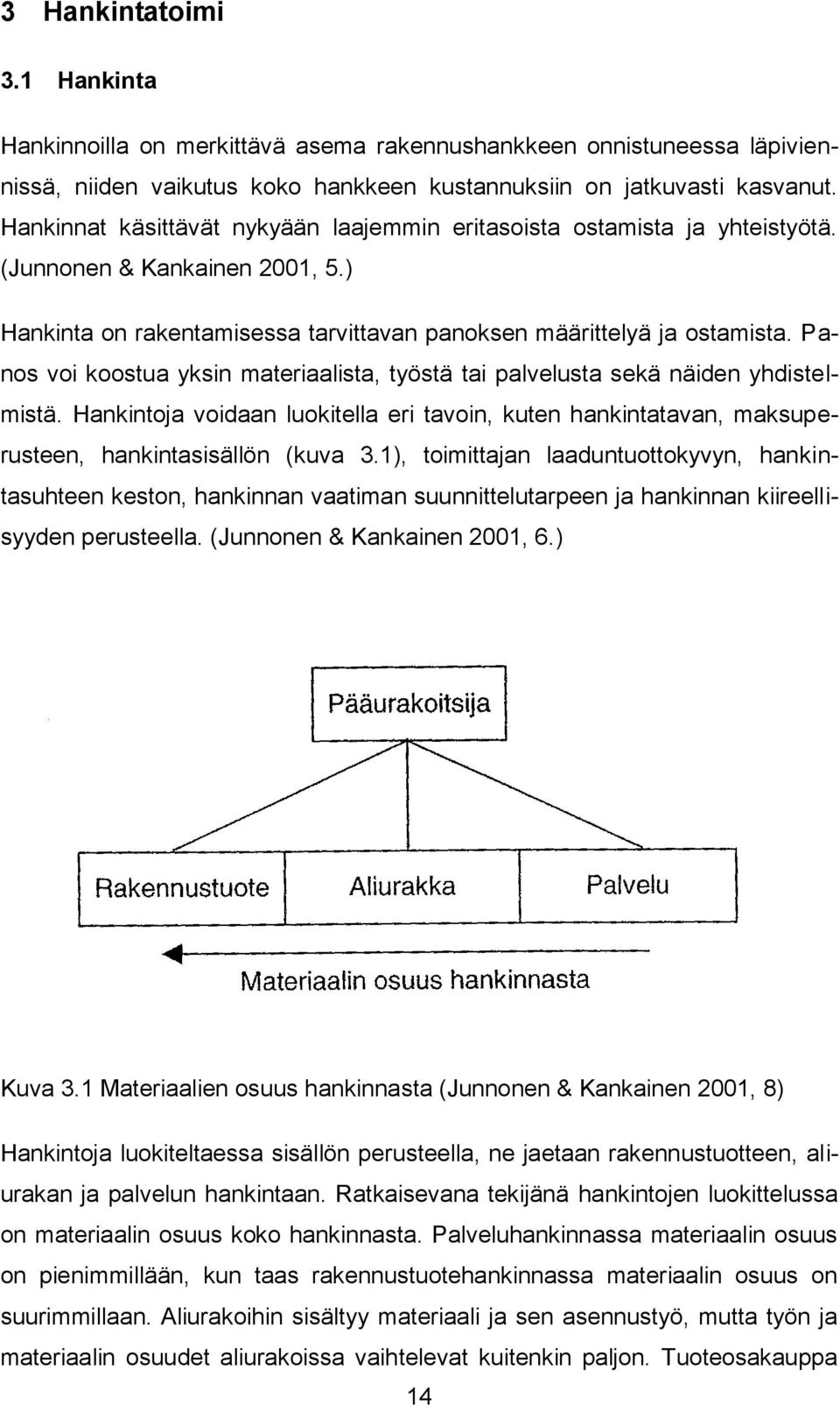 Panos voi koostua yksin materiaalista, työstä tai palvelusta sekä näiden yhdistelmistä. Hankintoja voidaan luokitella eri tavoin, kuten hankintatavan, maksuperusteen, hankintasisällön (kuva 3.