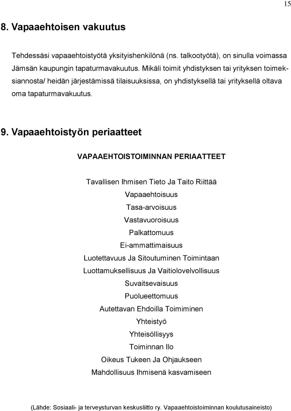 Vapaaehtoistyön periaatteet VAPAAEHTOISTOIMINNAN PERIAATTEET Tavallisen Ihmisen Tieto Ja Taito Riittää Vapaaehtoisuus Tasa-arvoisuus Vastavuoroisuus Palkattomuus Ei-ammattimaisuus Luotettavuus Ja