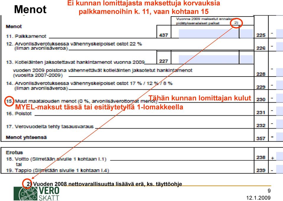 11, vaan kohtaan 15 Tähän kunnan lomittajan kulut