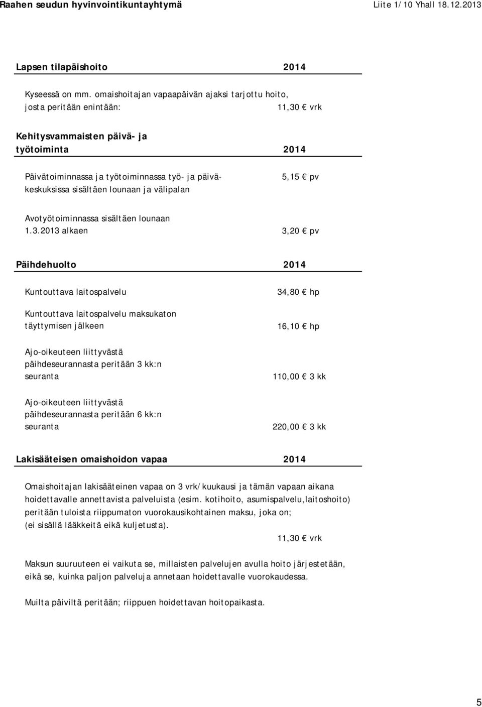 lounaan ja välipalan 5,15 pv Avotyötoiminnassa sisältäen lounaan 1.3.