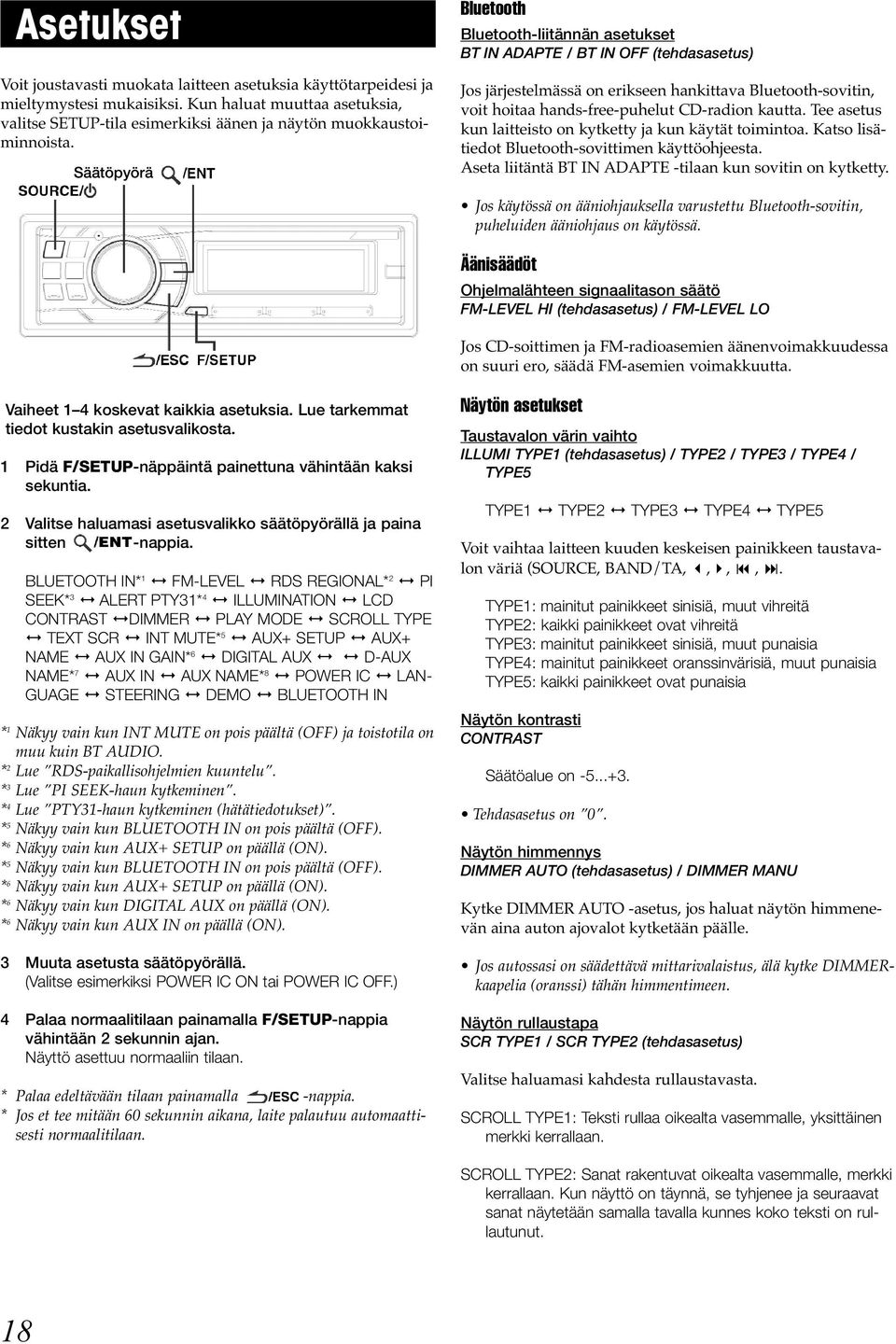 Tee asetus kun laitteisto on kytketty ja kun käytät toimintoa. Katso lisätiedot Bluetooth-sovittimen käyttöohjeesta. Aseta liitäntä BT IN ADAPTE -tilaan kun sovitin on kytketty.