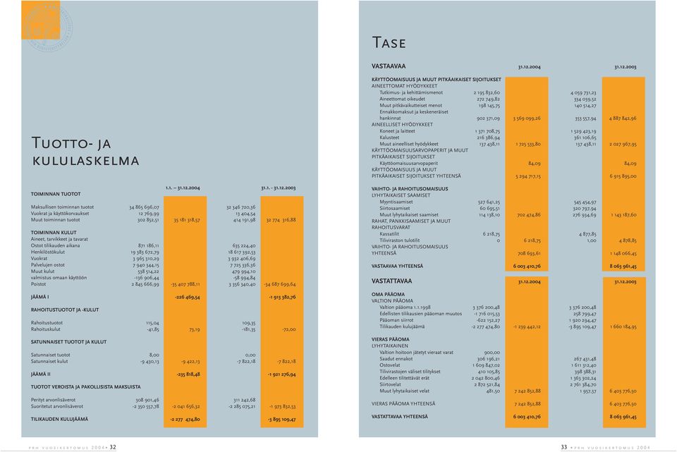 2003 Tuotto- ja kululaskelma TOIMINNAN TUOTOT 1.1. 31.12.