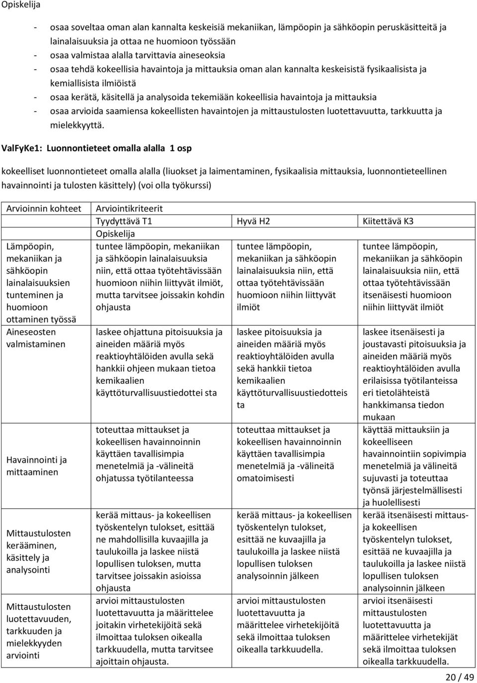 mittauksia - osaa arvioida saamiensa kokeellisten havaintojen ja mittaustulosten luotettavuutta, tarkkuutta ja mielekkyyttä.