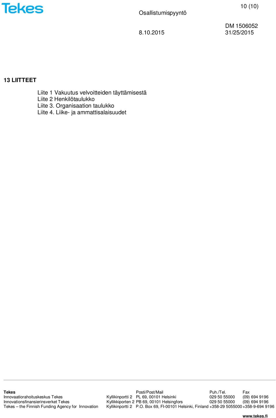 Henkilötaulukko Liite 3.