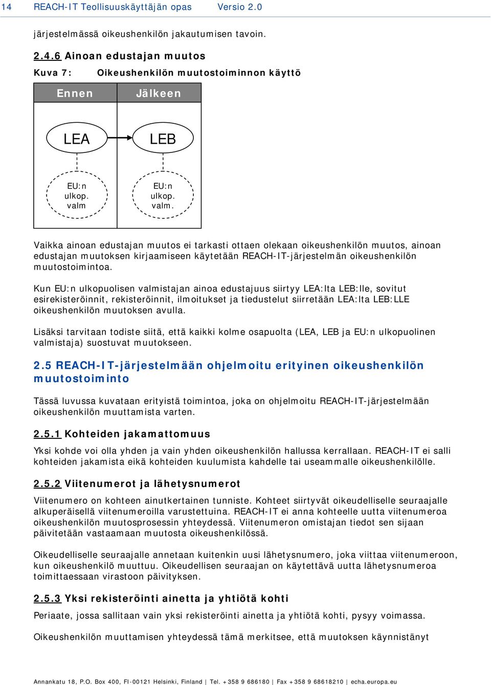 Vaikka ainoan edustajan muutos ei tarkasti ottaen olekaan oikeushenkilön muutos, ainoan edustajan muutoksen kirjaamiseen käytetään REACH-IT-järjestelmän oikeushenkilön muutostoimintoa.