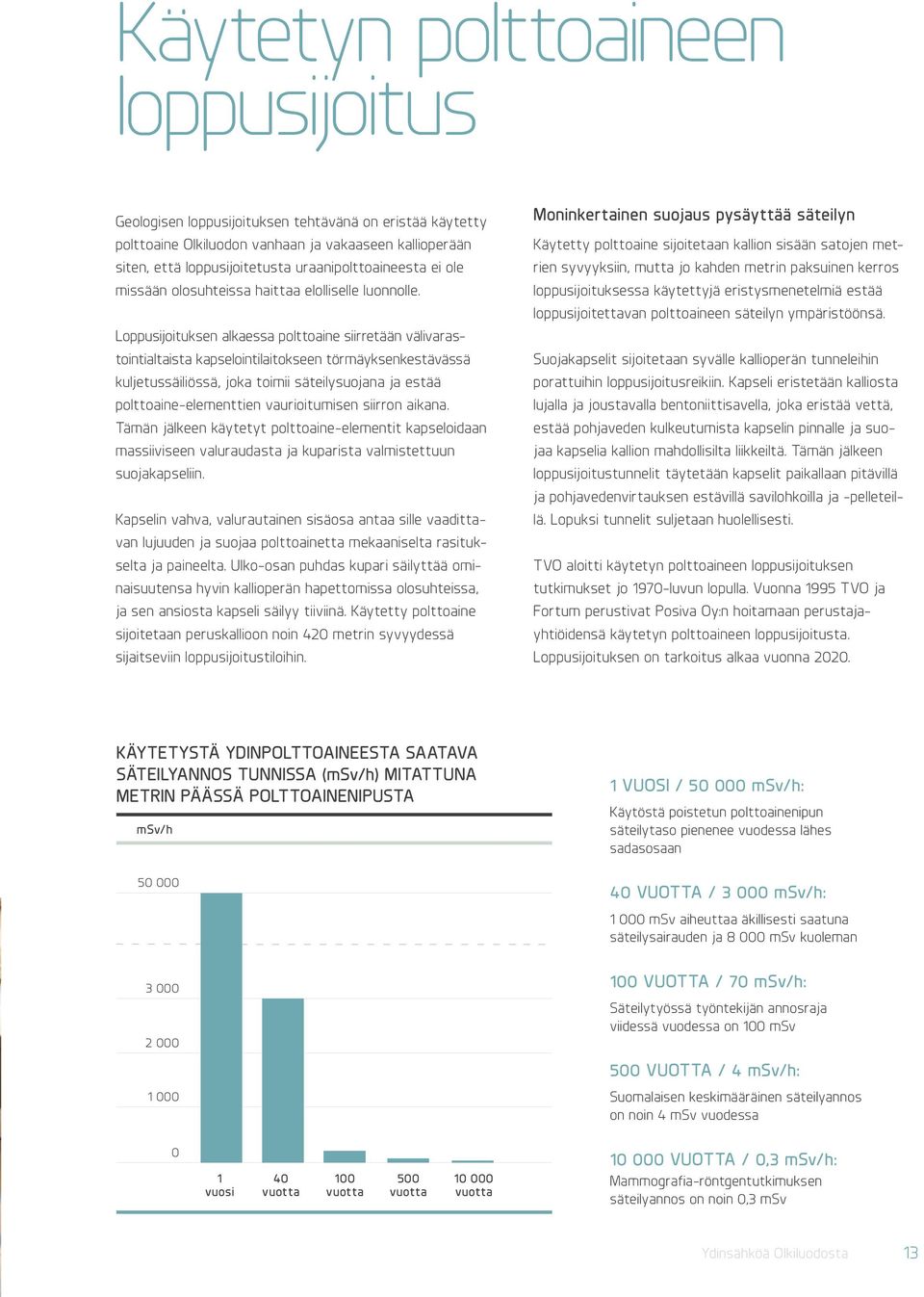 Loppusijoituksen alkaessa polttoaine siirretään välivarastointialtaista kapselointilaitokseen törmäyksenkestävässä kuljetussäiliössä, joka toimii säteilysuojana ja estää polttoaine-elementtien