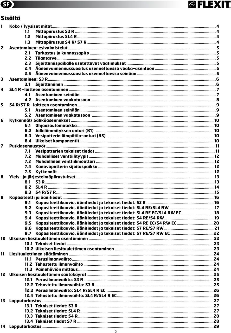 .. 5 3 Asentaminen: S3 R... 6 3.1 Sijoittaminen... 6 4 Sl4 R -laitteen asentaminen... 7 4.1 Asentaminen seinään... 7 4.2 Asentaminen vaakatasoon... 8 5 S4 R/S7 R -laitteen asentaminen... 9 5.