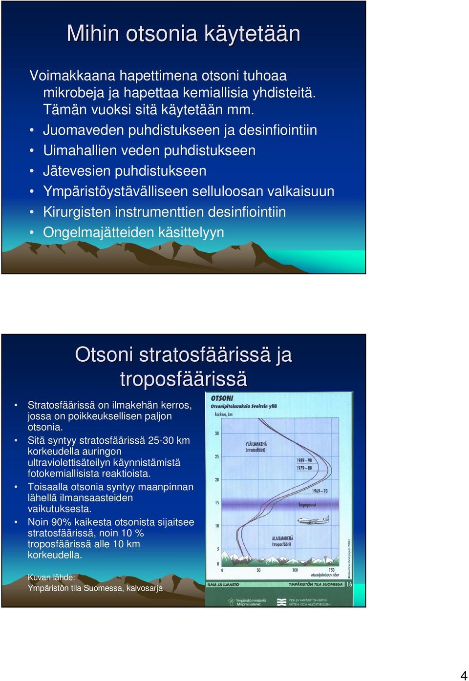 Ongelmajätteiden käsittelyyn Otsoni stratosfää äärissä ja troposfää äärissä Stratosfäärissä on ilmakehän kerros, jossa on poikkeuksellisen paljon otsonia.