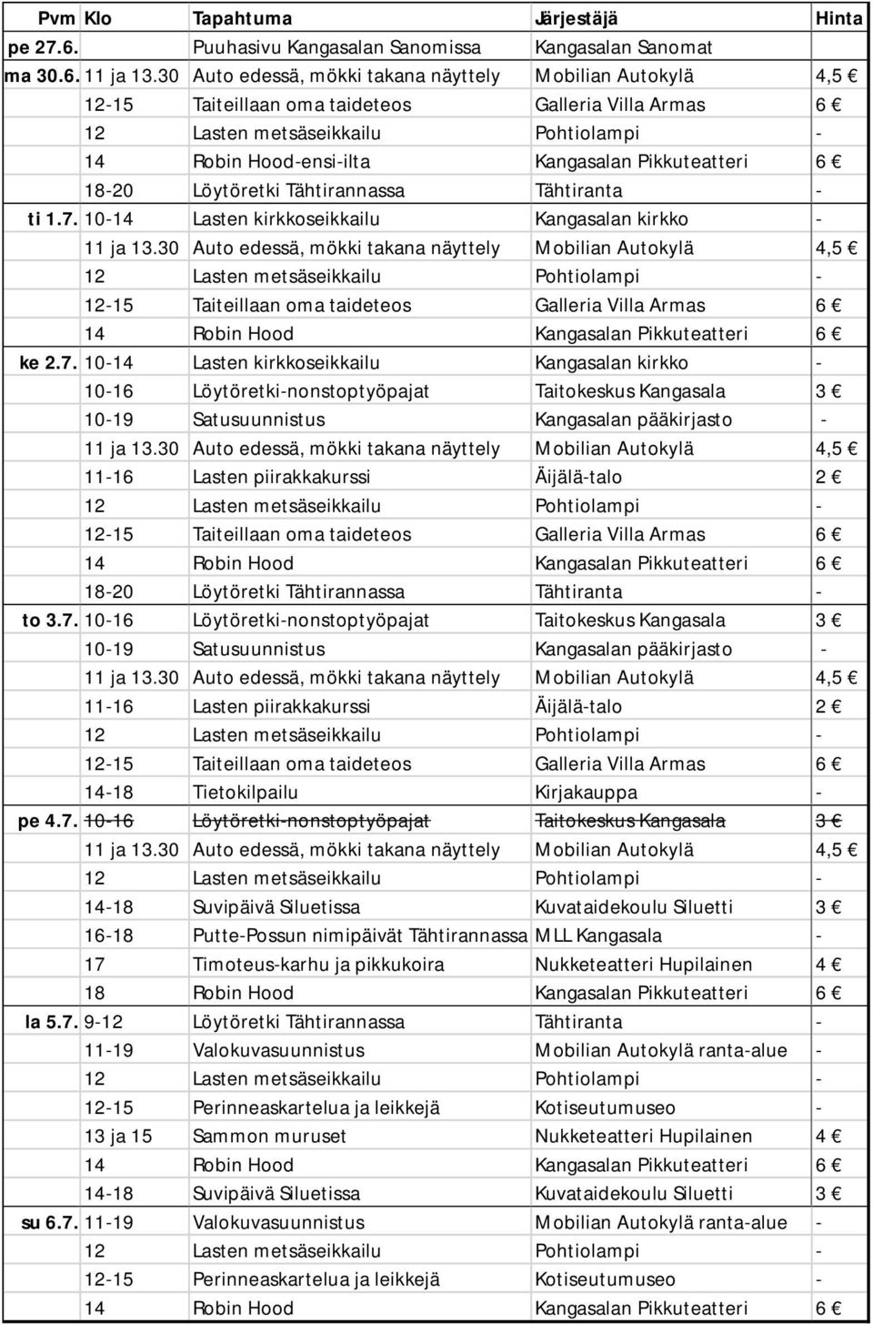 Tähtiranta - ti 1.7. 10-14 Lasten kirkkoseikkailu Kangasalan kirkko - 11 ja 13.