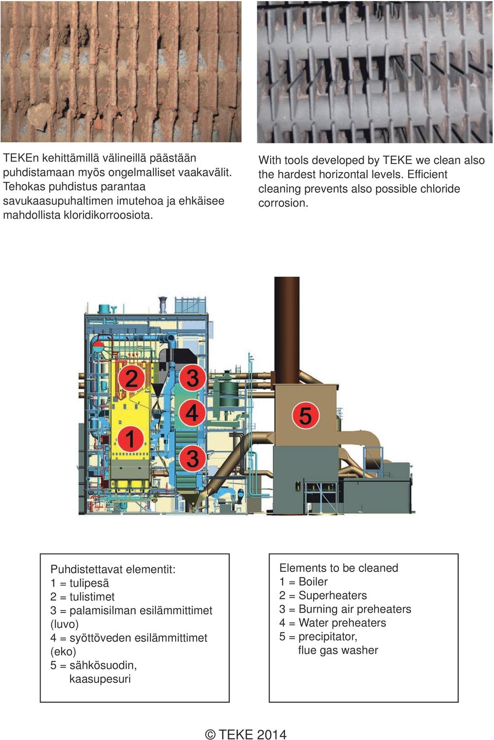 With tools developed by TEKE we clean also the hardest horizontal levels. Efficient cleaning prevents also possible chloride corrosion.