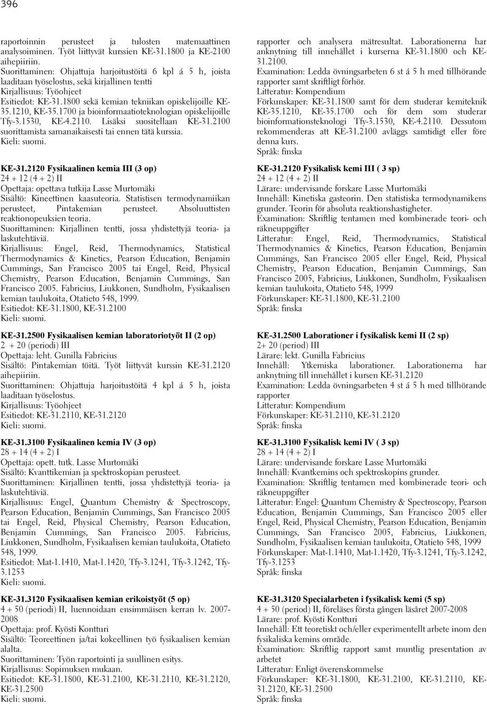 1210, KE-35.1700 ja bioinformaatioteknologian opiskelijoille Tfy-3.1530, KE-4.2110. Lisäksi suositellaan KE-31.