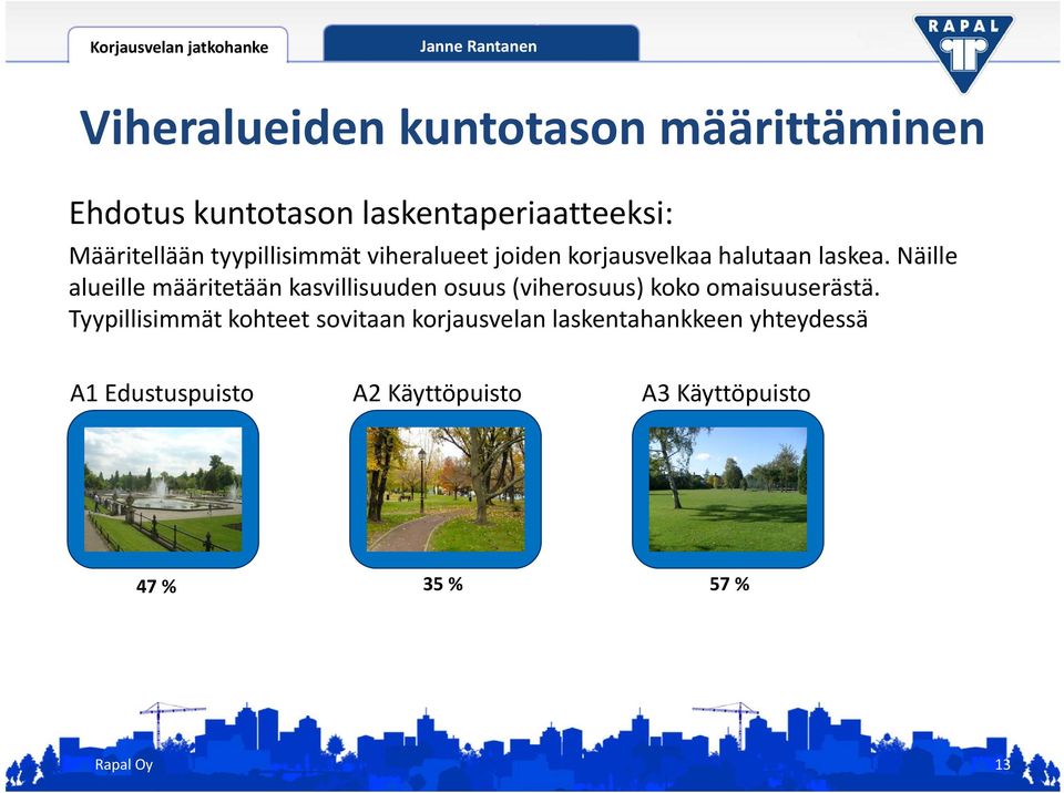 Näille alueille määritetään kasvillisuuden osuus (viherosuus) koko omaisuuserästä.