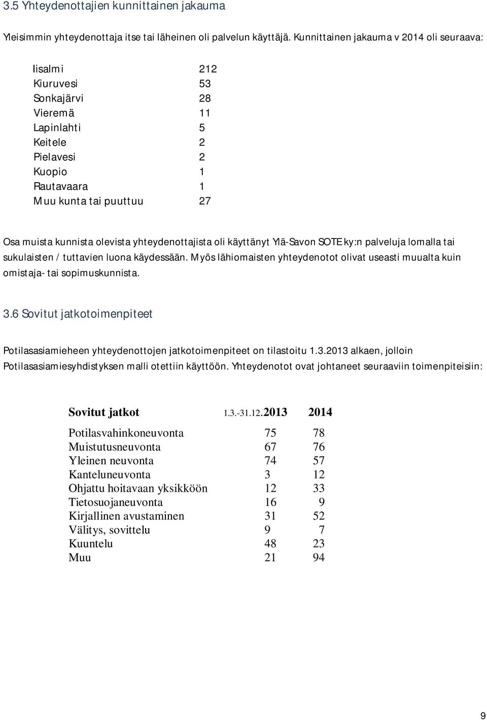 olevista yhteydenottajista oli käyttänyt Ylä-Savon SOTE ky:n palveluja lomalla tai sukulaisten / tuttavien luona käydessään.