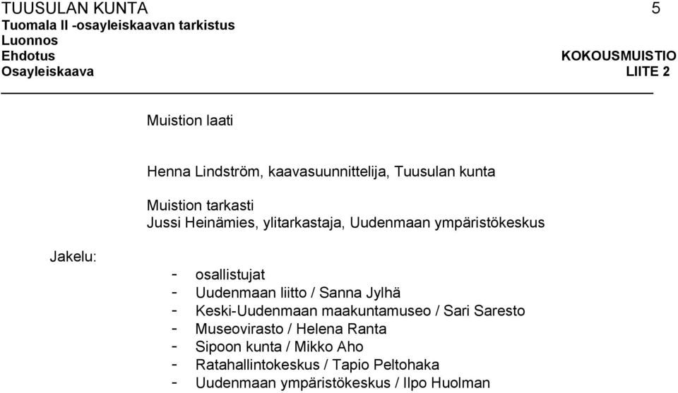 Jakelu: - osallistujat - Uudenmaan liitto / Sanna Jylhä - Keski-Uudenmaan maakuntamuseo / Sari Saresto -