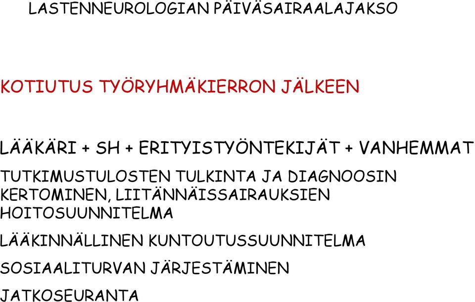 JA DIAGNOOSIN KERTOMINEN, LIITÄNNÄISSAIRAUKSIEN HOITOSUUNNITELMA