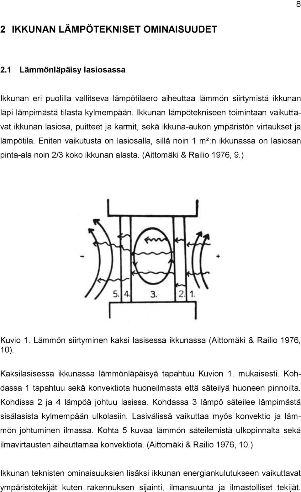 Eniten vaikutusta on lasiosalla, sillä noin 1 m²:n ikkunassa on lasiosan pinta-ala noin 2/3 koko ikkunan alasta. (Aittomäki & Railio 1976, 9.) Kuvio 1.