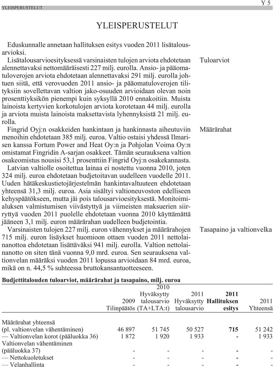 eurolla johtuen siitä, että verovuoden 2011 ansio- ja pääomatuloverojen tilityksiin sovellettavan valtion jako-osuuden arvioidaan olevan noin prosenttiyksikön pienempi kuin syksyllä 2010 ennakoitiin.