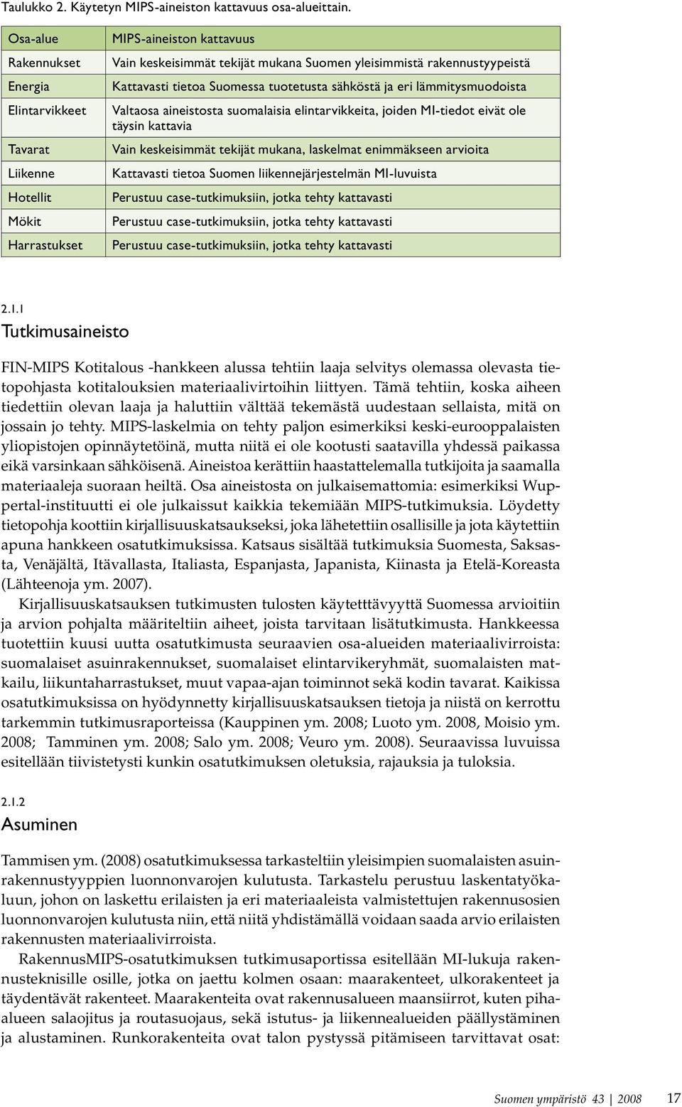 tietoa Suomessa tuotetusta sähköstä ja eri lämmitysmuodoista Valtaosa aineistosta suomalaisia elintarvikkeita, joiden MI-tiedot eivät ole täysin kattavia Vain keskeisimmät tekijät mukana, laskelmat