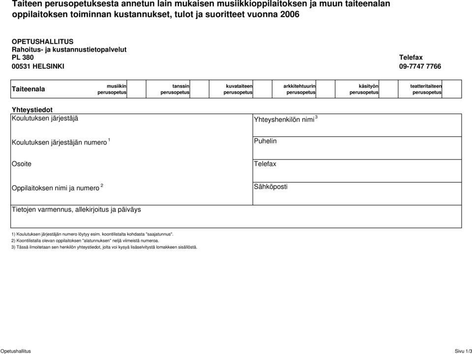 nimi 3 Koulutuksen järjestäjän numero 1 Puhelin Osoite Telefax Oppilaitoksen nimi ja numero 2 Sähköposti Tietojen varmennus, allekirjoitus ja päiväys 1) Koulutuksen järjestäjän numero löytyy esim.