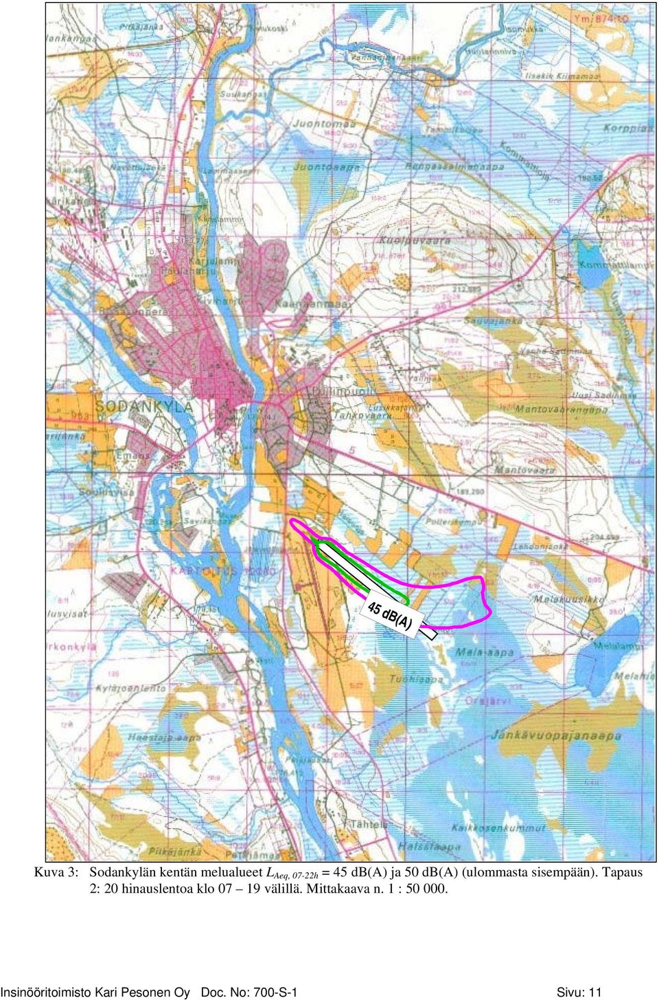 Tapaus 2: 20 hinauslentoa klo 07 19 välillä. Mittakaava n.