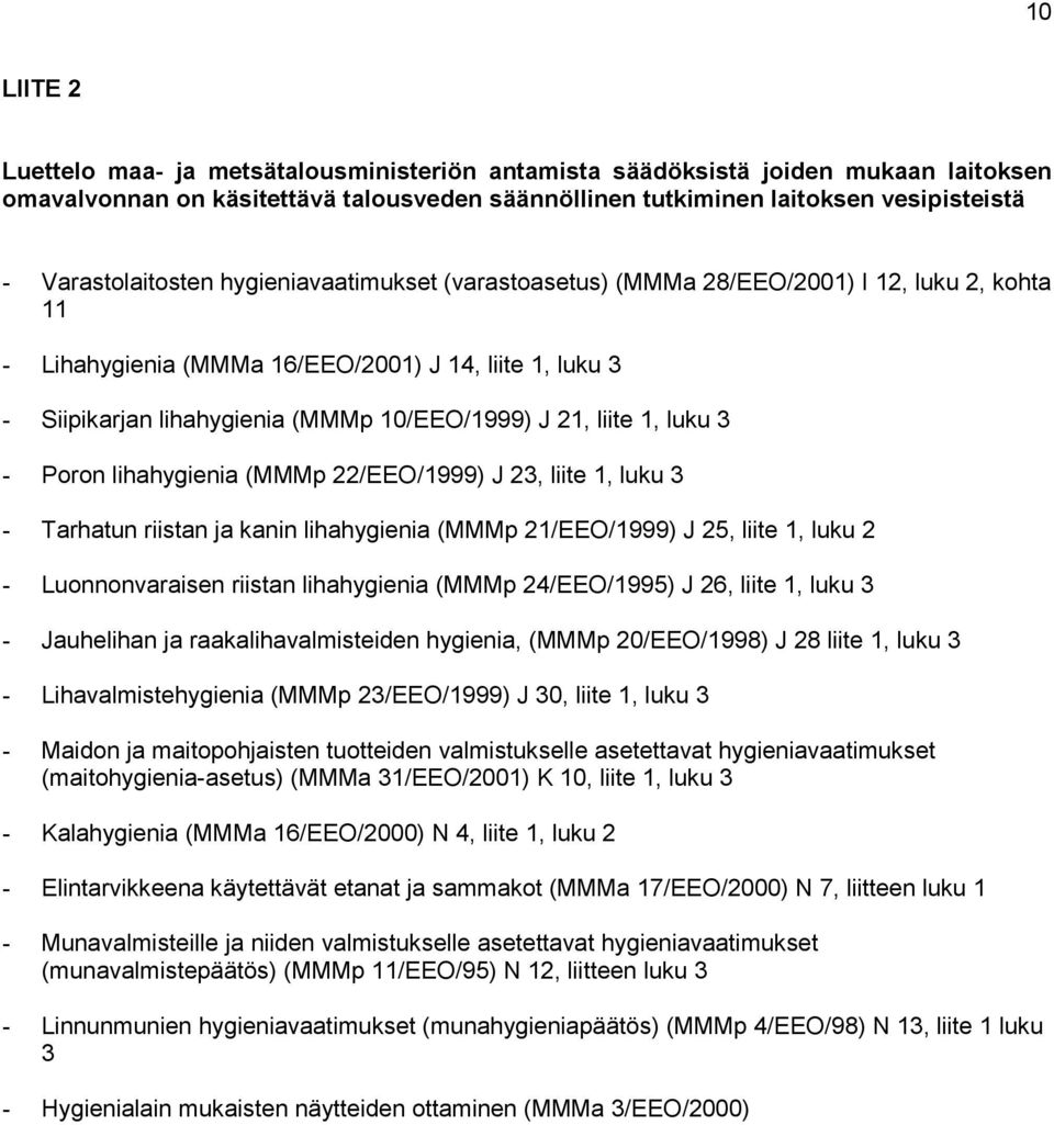 21, liite 1, luku 3 - Poron lihahygienia (MMMp 22/EEO/1999) J 23, liite 1, luku 3 - Tarhatun riistan ja kanin lihahygienia (MMMp 21/EEO/1999) J 25, liite 1, luku 2 - Luonnonvaraisen riistan