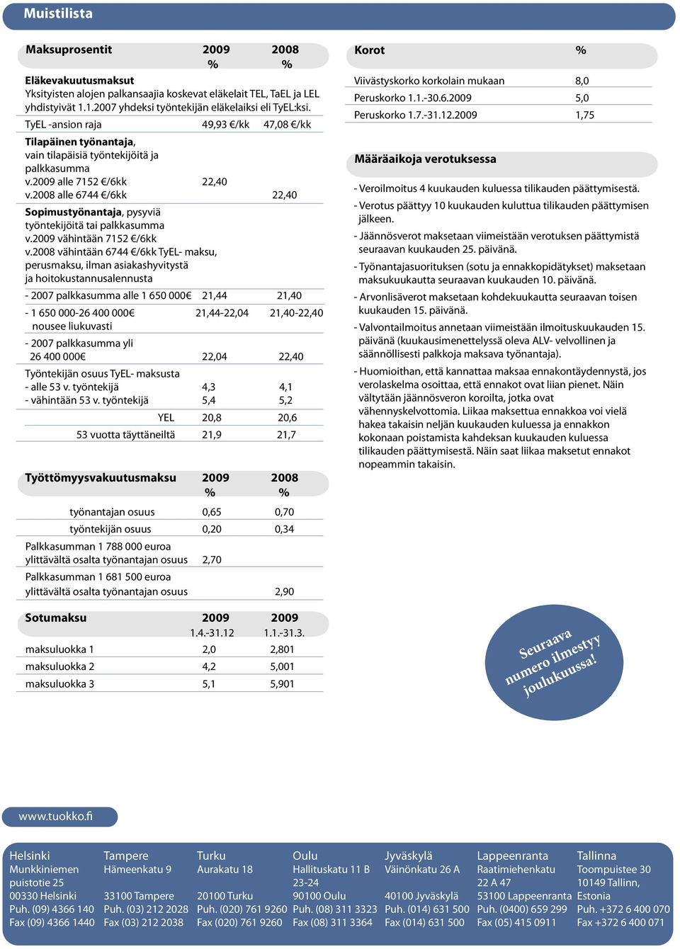 2008 alle 6744 /6kk 22,40 Sopimustyönantaja, pysyviä työntekijöitä tai palkkasumma v.2009 vähintään 7152 /6kk v.