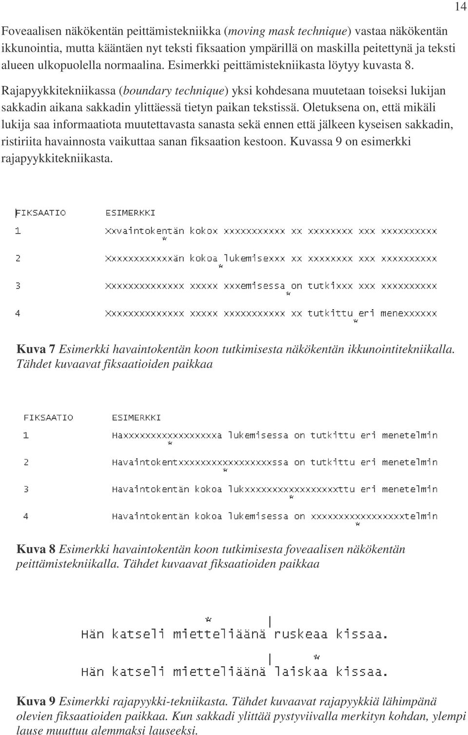 Rajapyykkitekniikassa (boundary technique) yksi kohdesana muutetaan toiseksi lukijan sakkadin aikana sakkadin ylittäessä tietyn paikan tekstissä.