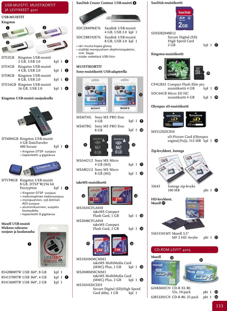 0 kpl 1 4 Kingston USB-muisti suojauksella SanDisk Cruzer Contour USB-muisti 8 SDCZ84096E76 Sandisk USB-muisti 4 GB, USB 2.0 kpl 1 SDCZ88192E76 Sandisk USB-muisti 8 GB, USB 2.