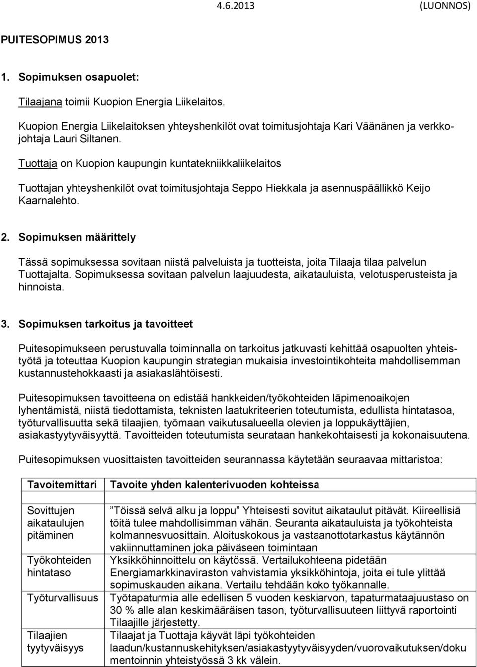 Tuottaja on Kuopion kaupungin kuntatekniikkaliikelaitos Tuottajan yhteyshenkilöt ovat toimitusjohtaja Seppo Hiekkala ja asennuspäällikkö Keijo Kaarnalehto. 2.
