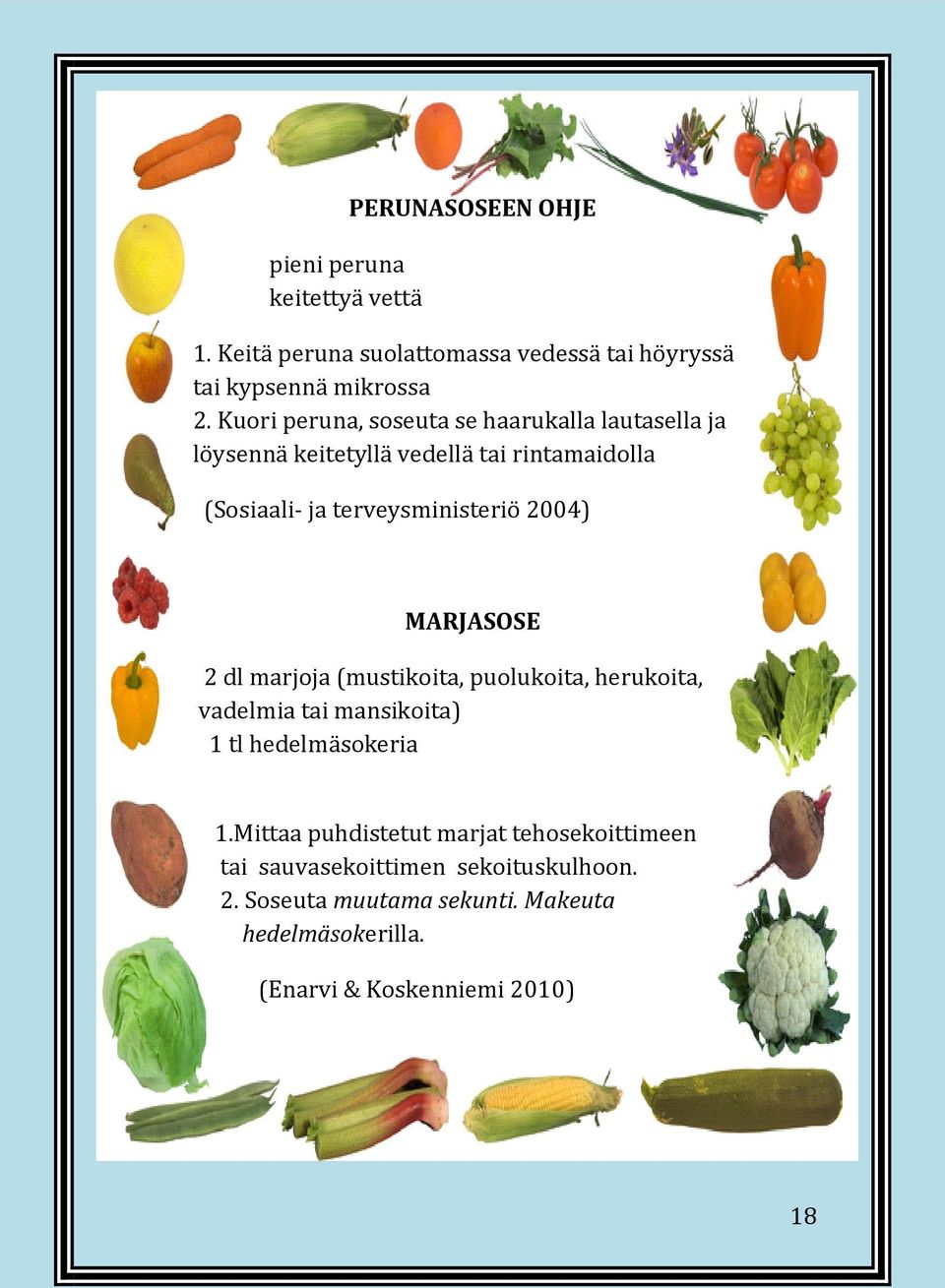 2004) MARJASOSE 2 dl marjoja (mustikoita, puolukoita, herukoita, vadelmia tai mansikoita) 1 tl hedelmäsokeria 1.