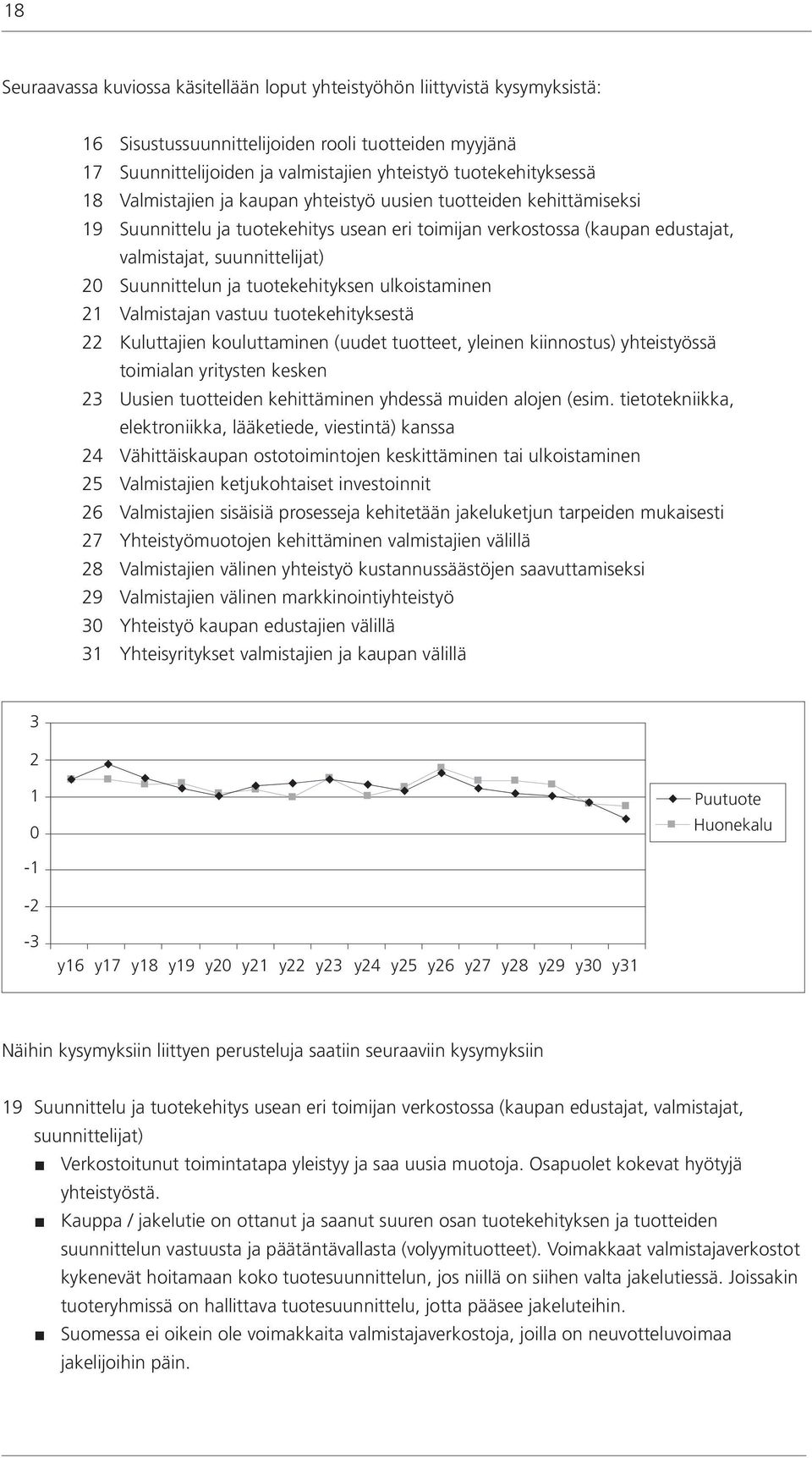 tuotekehityksen ulkoistaminen 21 Valmistajan vastuu tuotekehityksestä 22 Kuluttajien kouluttaminen (uudet tuotteet, yleinen kiinnostus) yhteistyössä toimialan yritysten kesken 23 Uusien tuotteiden