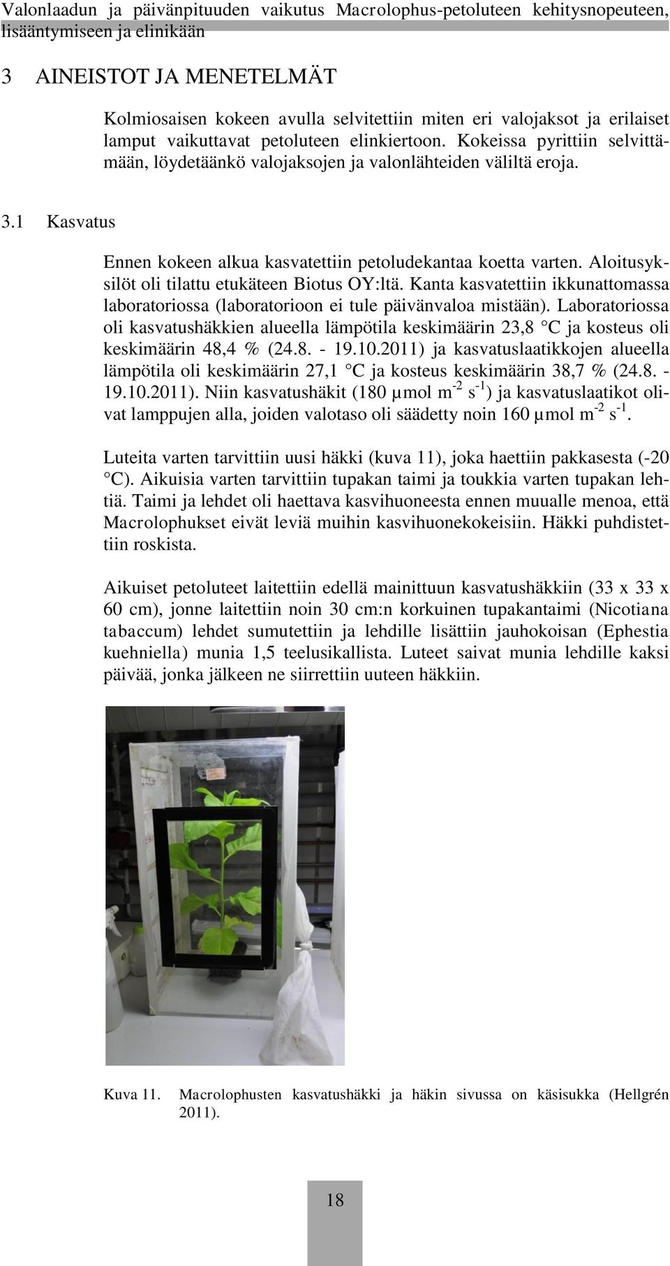 Aloitusyksilöt oli tilattu etukäteen Biotus OY:ltä. Kanta kasvatettiin ikkunattomassa laboratoriossa (laboratorioon ei tule päivänvaloa mistään).