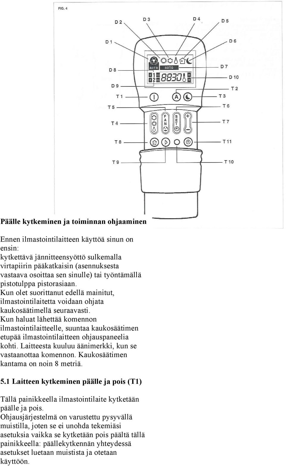 Kun haluat lähettää komennon ilmastointilaitteelle, suuntaa kaukosäätimen etupää ilmastointilaitteen ohjauspaneelia kohti. Laitteesta kuuluu äänimerkki, kun se vastaanottaa komennon.