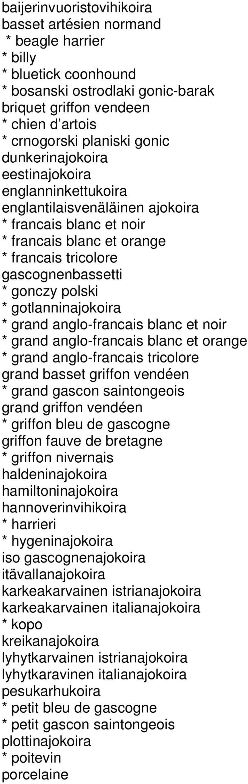 gotlanninajokoira * grand anglo-francais blanc et noir * grand anglo-francais blanc et orange * grand anglo-francais tricolore grand basset griffon vendéen * grand gascon saintongeois grand griffon