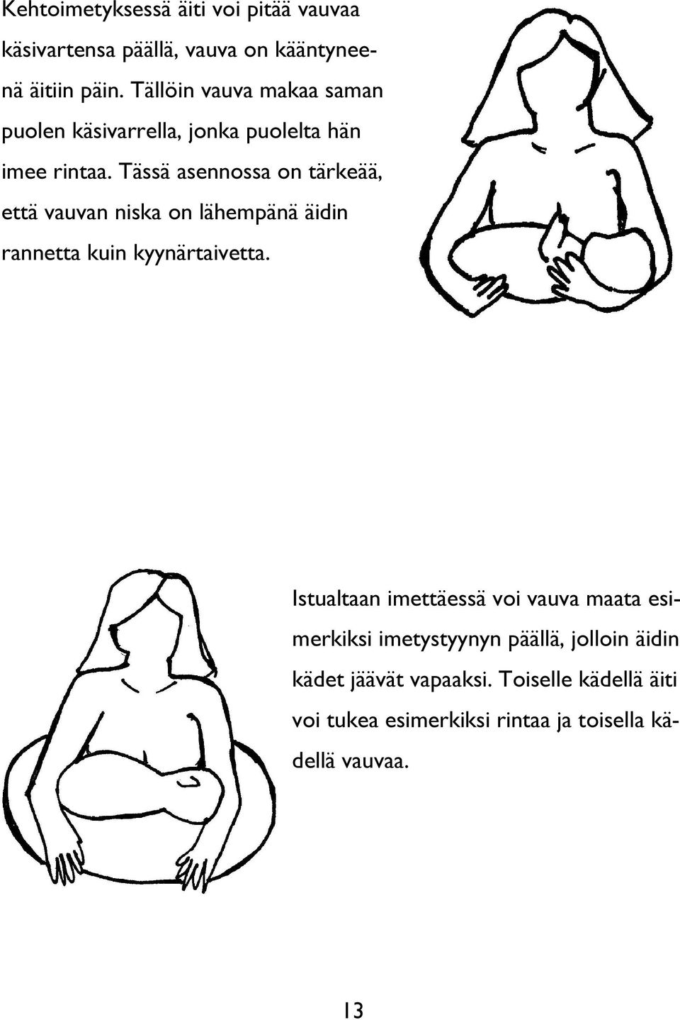 Tässä asennossa on tärkeää, että vauvan niska on lähempänä äidin rannetta kuin kyynärtaivetta.