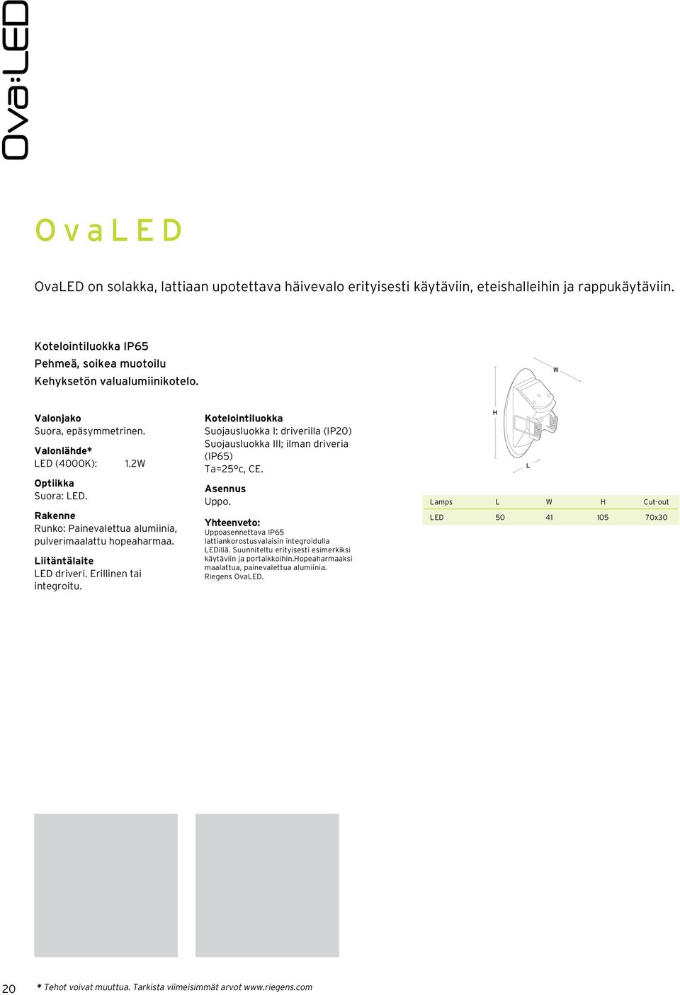 Erillinen tai integroitu. Kotelointiluokka Suojausluokka I: driverilla (IP20) Suojausluokka III; ilman driveria (IP65) Ta=25 c, CE. Asennus Uppo.