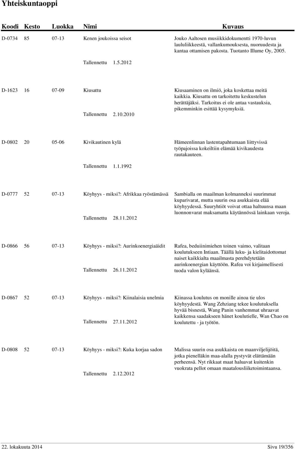 Tarkoitus ei ole antaa vastauksia, pikemminkin esittää kysymyksiä. Tallennettu 2.10.