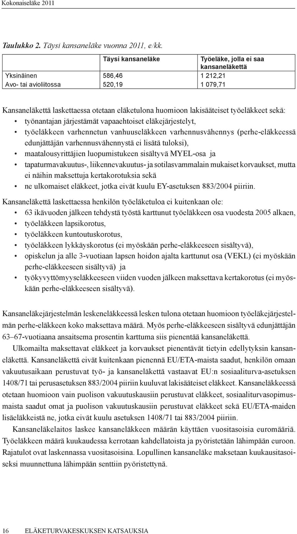 työeläkkeet sekä: työnantajan järjestämät vapaaehtoiset eläkejärjestelyt, työeläkkeen varhennetun vanhuuseläkkeen varhennusvähennys (perhe-eläkkeessä edunjättäjän varhennusvähennystä ei lisätä