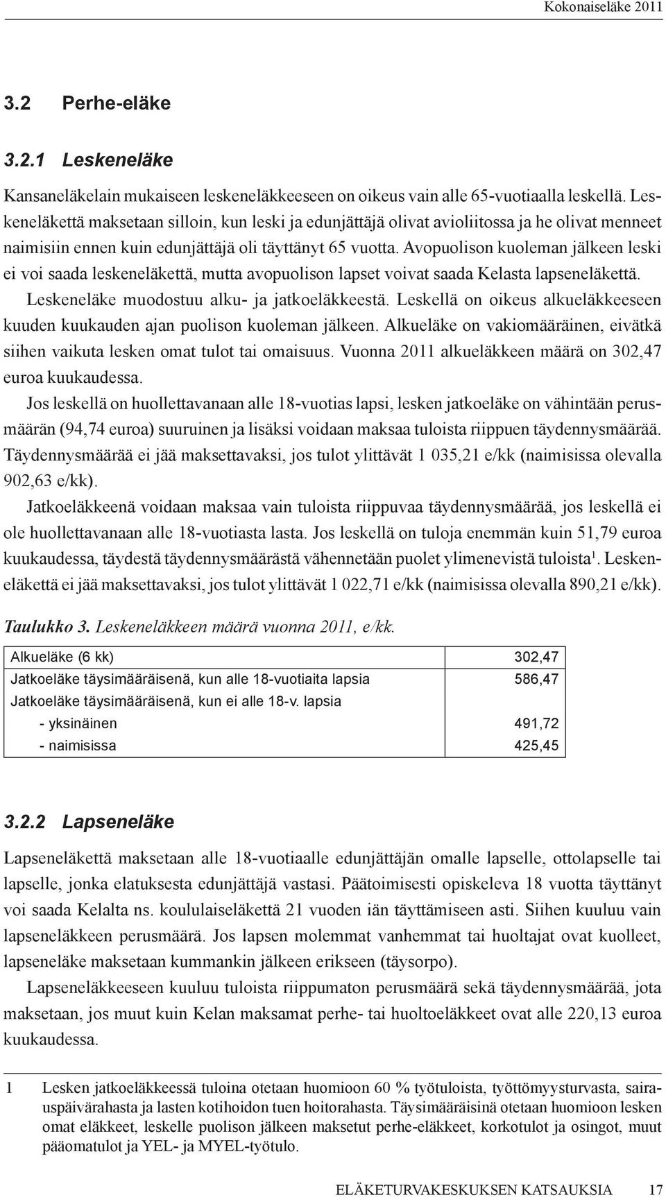 Avopuolison kuoleman jälkeen leski ei voi saada leskeneläkettä, mutta avopuolison lapset voivat saada Kelasta lapseneläkettä. Leskeneläke muodostuu alku- ja jatkoeläkkeestä.