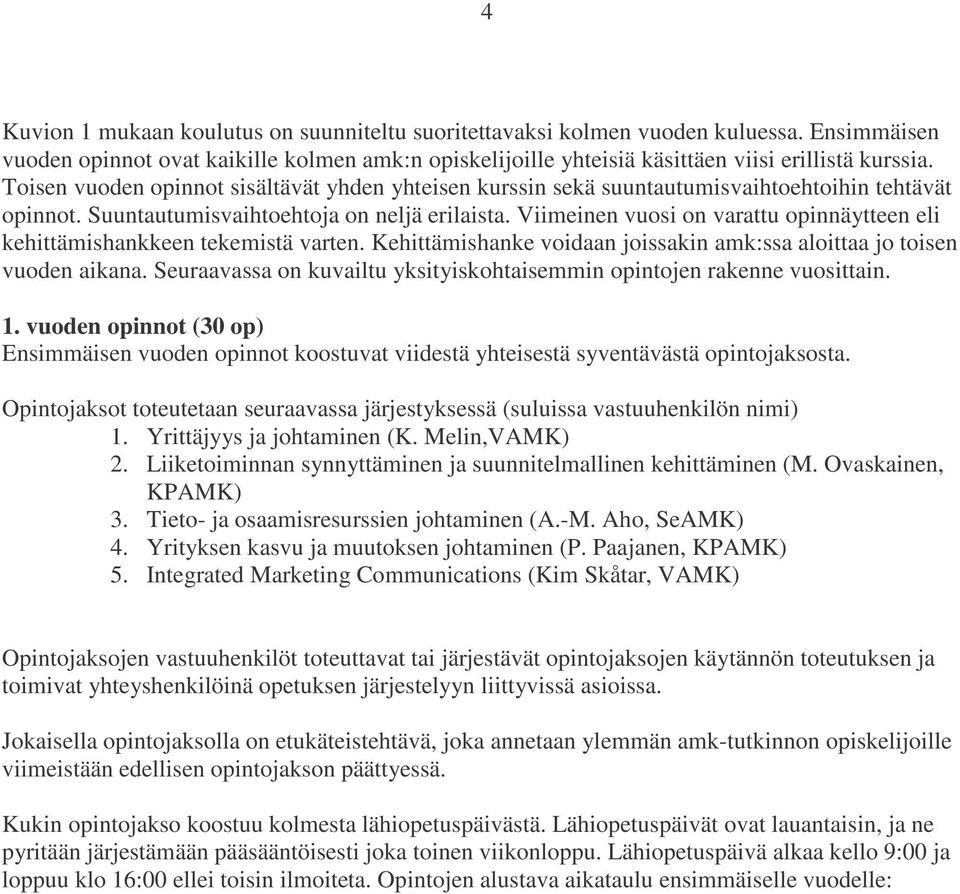 Viimeinen vuosi on varattu opinnäytteen eli kehittämishankkeen tekemistä varten. Kehittämishanke voidaan joissakin amk:ssa aloittaa jo toisen vuoden aikana.