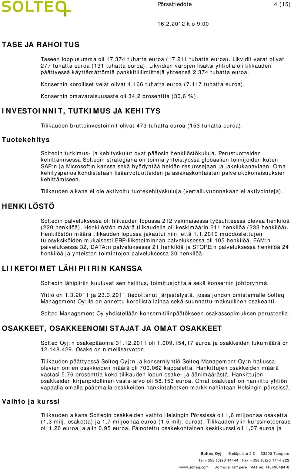 117 tuhatta euroa). Konsernin omavaraisuusaste oli 34,2 prosenttia (30,6 %).