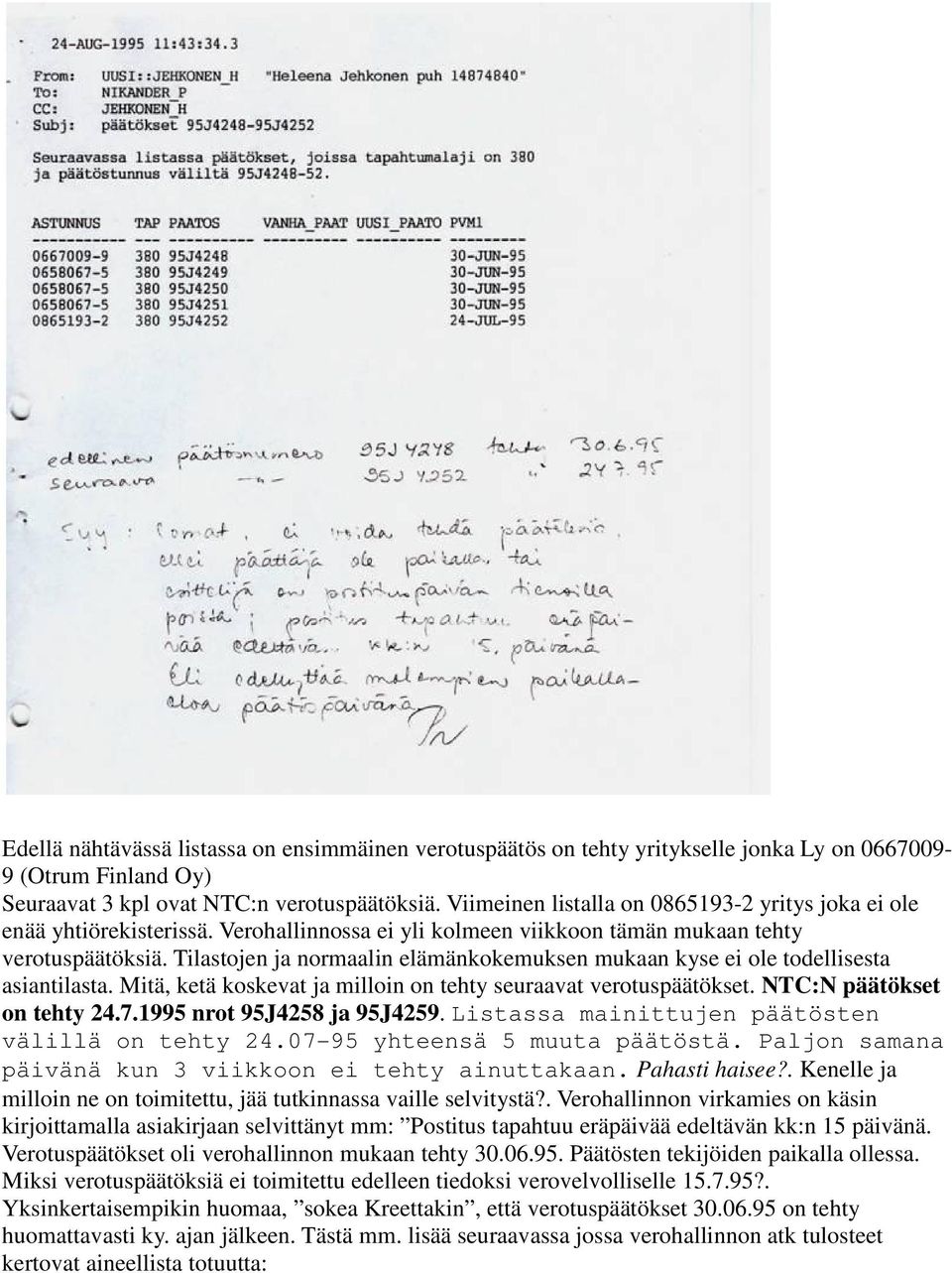 Tilastojen ja normaalin elämänkokemuksen mukaan kyse ei ole todellisesta asiantilasta. Mitä, ketä koskevat ja milloin on tehty seuraavat verotuspäätökset. NTC:N päätökset on tehty 24.7.