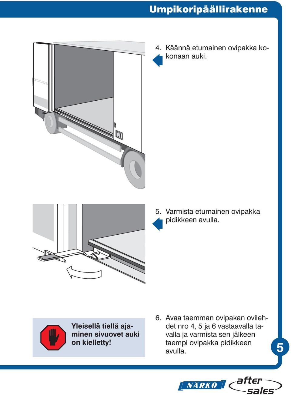 Yleisellä tiellä ajaminen sivuovet auki on kielletty! 6.